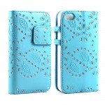 Wholesale iPhone 4S 4 Diamond Flip Leather Wallet Case (Blue)